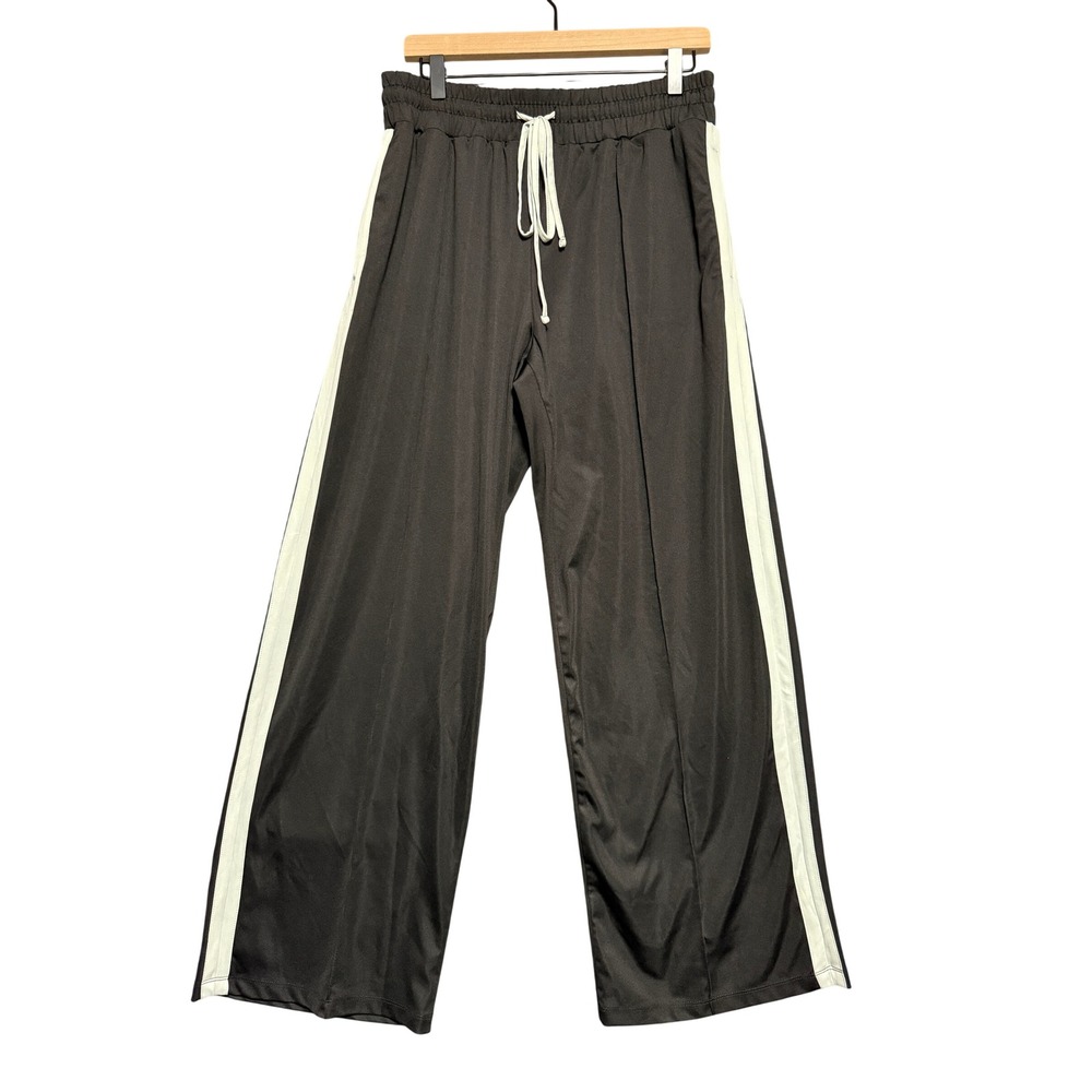 Daily Practice Anthropologie Track Pants Women M Black Wide Leg Side Stripe Chic